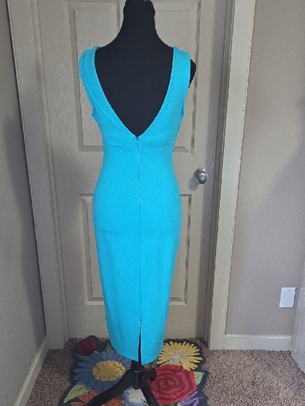 Va Va Voom Turquoise Square-Neck Midi Dress - Picture 3 of 4
